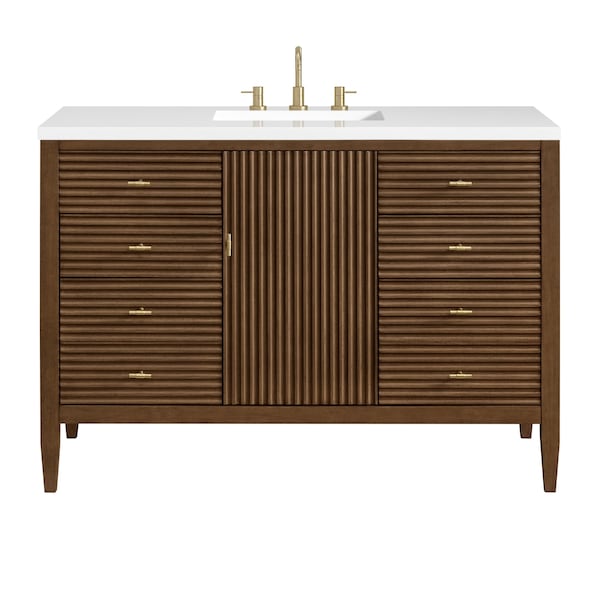 James Martin Vanities 48'' Vanity, Mid Century Walnut w/ 3 CM White Zeus Quartz Top 485-V48-WLT-3WZ - main